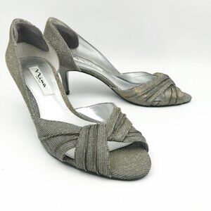 NINA Carrie Steel Luna Slip On Metallic Glitter Stiletto Dress Heels Womens 8.5